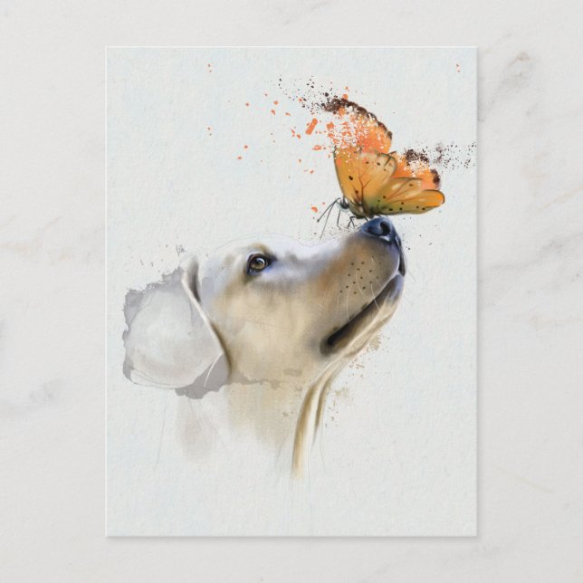 Goldener Retriever mit einem Schmetterling auf der Postkarte (Vorderseite)