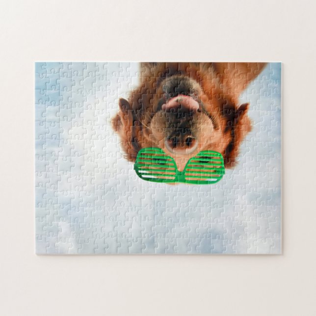 Goldener Retriever mit grüner Sonnenbrille Puzzle (Horizontal)