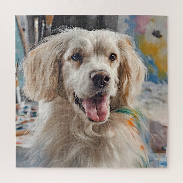 Goldener Retriever mit malerischen Gestalten Puzzle (Vertikal)