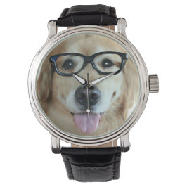 Goldener Retriever mit Nerd-Brille Armbanduhr