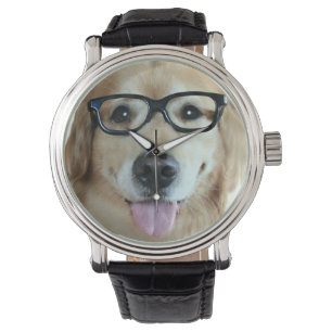 Goldener Retriever mit Nerd-Brille Armbanduhr