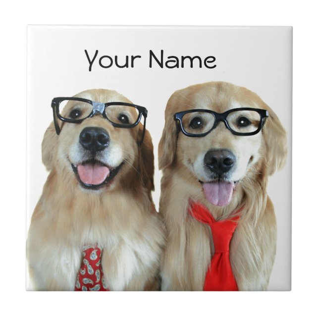 Goldener Retriever mit Nerd-Brille Fliese (Vorderseite)
