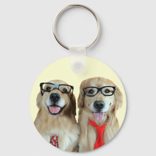 Goldener Retriever mit Nerd-Gläsern Schlüsselanhänger