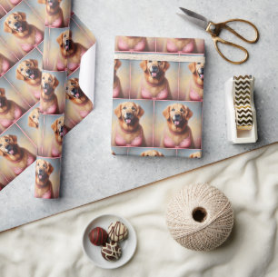 Goldener Retriever mit rosa BH Geschenkpapier