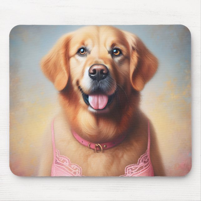 Goldener Retriever mit rosa BH Mousepad (Vorne)