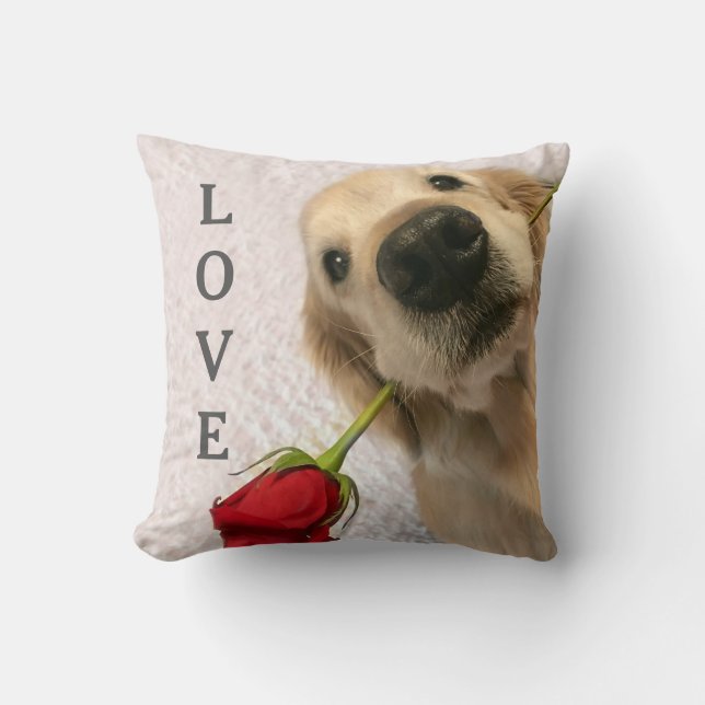Goldener Retriever mit Rosen-personalisierter Kissen (Vorderseite)