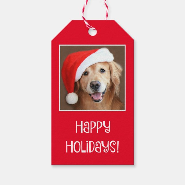 Goldener Retriever mit roter Weihnachtsmannmütze Geschenkanhänger (Vorderseite)