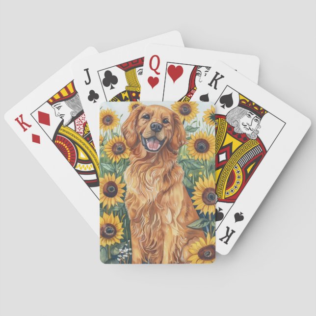 Goldener Retriever mit Sonnenblumen Spielkarten (Rückseite)