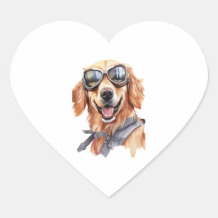 Goldener Retriever mit Sonnenbrille 1 Herz-Aufkleber