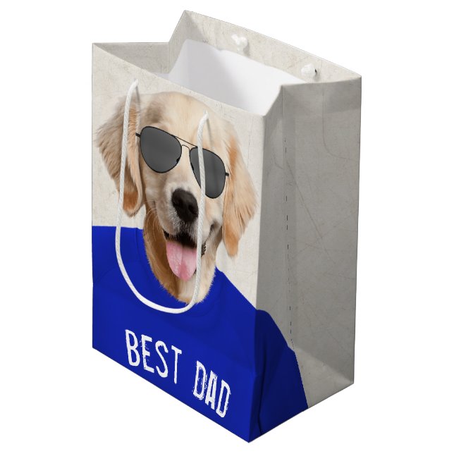 Goldener Retriever mit Sonnenbrille für Vater Mittlere Geschenktüte (Vorderseite Schrägansicht)