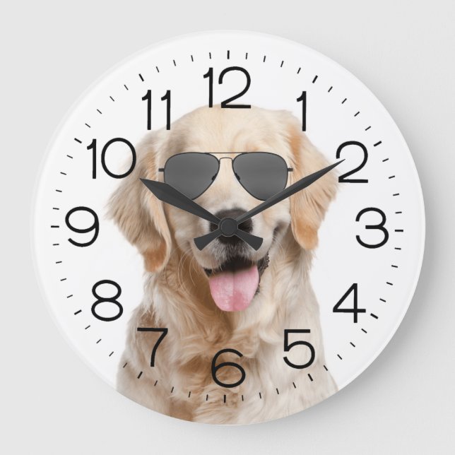 Goldener Retriever mit Sonnenbrille Große Uhr (Vorderseite)
