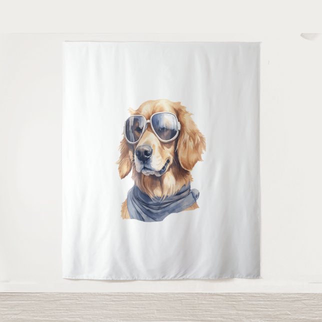 Goldener Retriever mit Sonnenbrille Wandteppich (Vorderseite)
