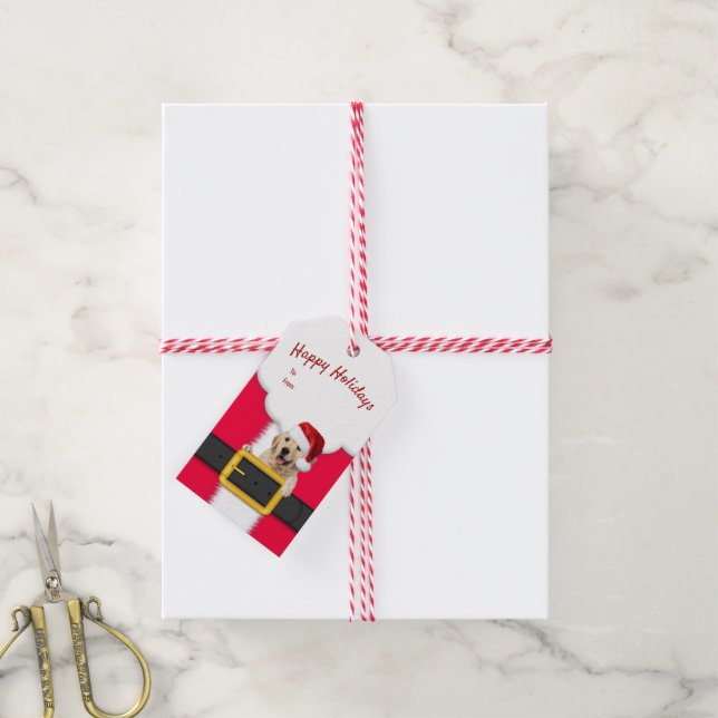 Goldener Retriever mit Weihnachtsmannmütze Geschenkanhänger (Mit Garn)