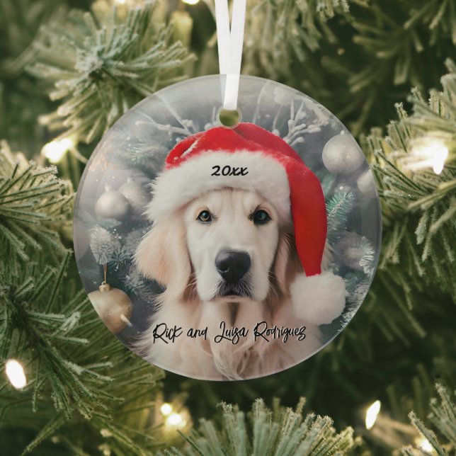 Goldener Retriever mit Weihnachtsmannmütze Ornament Aus Glas (InSitu)