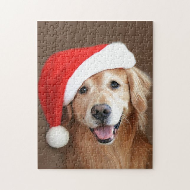 Goldener Retriever mit Weihnachtsmannmütze Puzzle (Vertikal)