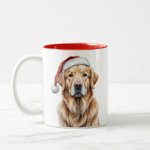 Goldener Retriever mit Weihnachtsmannmütze Zweifarbige Tasse
