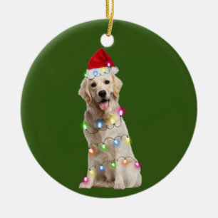 Goldener Retriever mit Weihnachtsschaben Santa Keramik Ornament