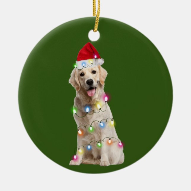 Goldener Retriever mit Weihnachtsschaben Santa Keramik Ornament (Vorne)