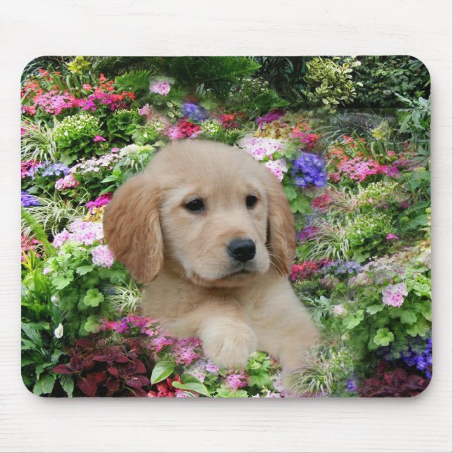 Goldener Retriever Mousepad Blumen-Garten (Vorne)