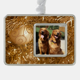 Goldener Retriever-personalisierte Rahmen-Ornament Silber