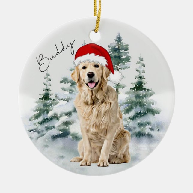 Goldener Retriever, Personalisierter Weihnachtssch Keramik Ornament (Vorne)