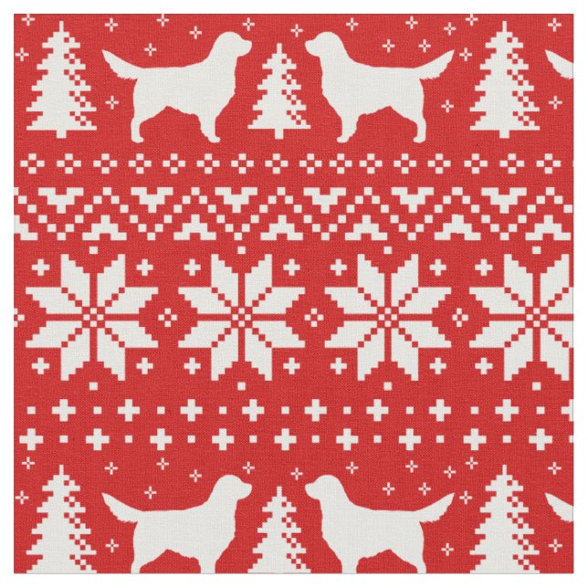 Goldener Retriever-Silhouette-Weihnachtsmuster Stoff (Nahaufnahme)