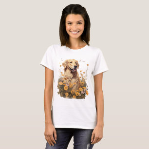 Goldener Retriever umgeben von Sonnenblumen T-Shirt