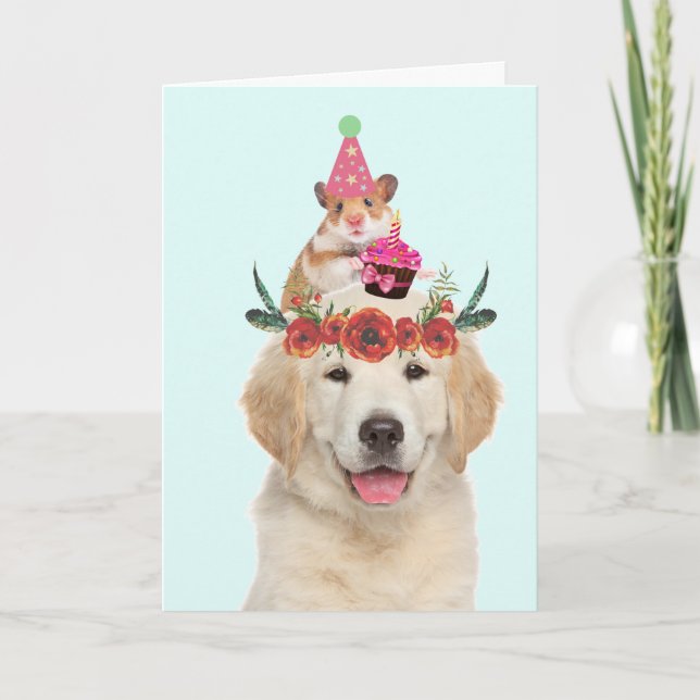 Goldener Retriever und Niedliche Geburtstag Karte (Vorderseite)