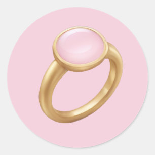 Goldener Ring mit rosa Gem Emoji Art Runder Aufkleber