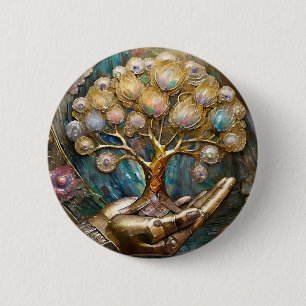 Goldener Roboter-Handholz Gold Tree of Life Button