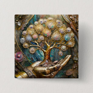 Goldener Roboter-Handholz Gold Tree of Life Button