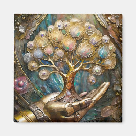 Goldener Roboter-Handholz Gold Tree of Life Magnet