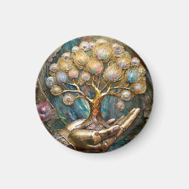 Goldener Roboter-Handholz Gold Tree of Life Magnet