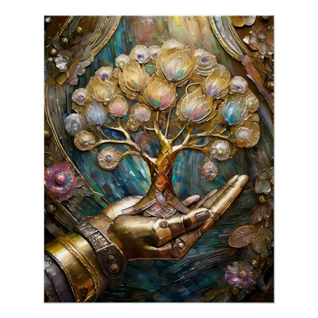 Goldener Roboter-Handholz Gold Tree of Life Poster (Vorderseite)