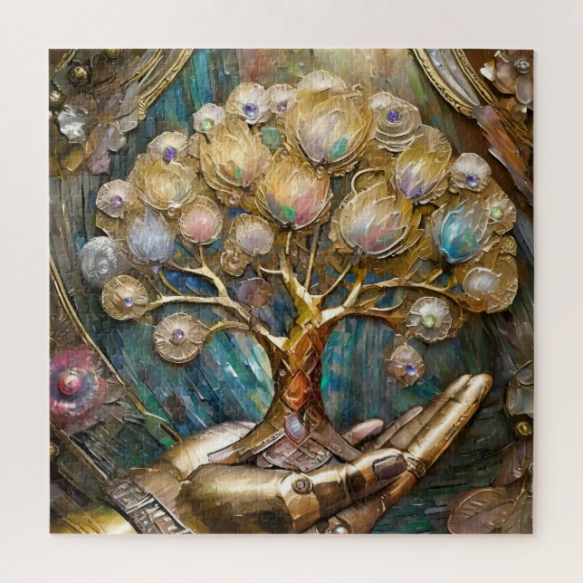 Goldener Roboter-Handholz Gold Tree of Life Puzzle (Vertikal)
