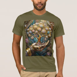 Goldener Roboter-Handholz Gold Tree of Life T-Shirt