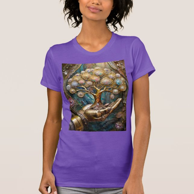 Goldener Roboter-Handholz Gold Tree of Life T-Shirt (Vorderseite)