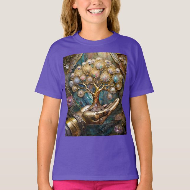 Goldener Roboter-Handholz Gold Tree of Life T-Shirt (Vorderseite)