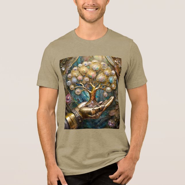 Goldener Roboter-Handholz Gold Tree of Life Tri-Blend Shirt (Vorderseite)