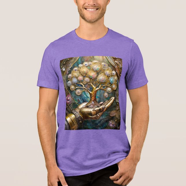 Goldener Roboter-Handholz Gold Tree of Life Tri-Blend Shirt (Vorderseite)