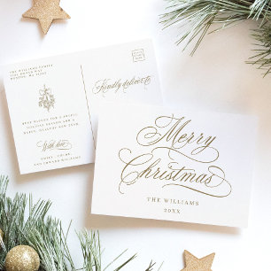Goldener romantischer Weihnachtsskrieg Postkarte