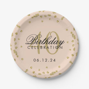 Goldener Rosa 40. Geburtstag Glitzer Confetti Pappteller