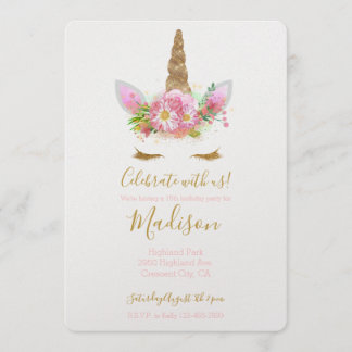 Goldener Rosa Blumenzwiebeln Geburtstag Einladung