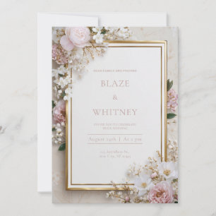 Goldener Rosa Kirschblüten Florale Hochzeit Einladung