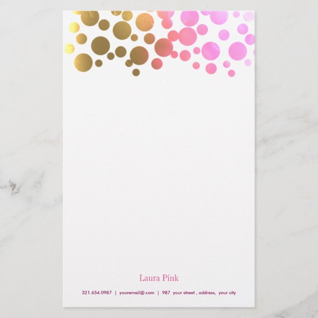 Goldener rosa Retro Confetti Briefpapier (Vorderseite)