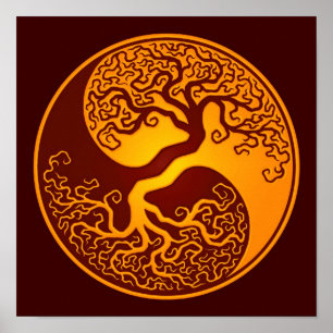 Goldener Roter Baum des Lebens Yin Yang Poster
