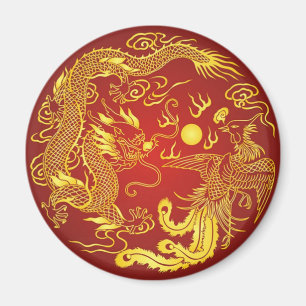 Goldener roter Drache Phönix chinesische Hochzeits Magnet