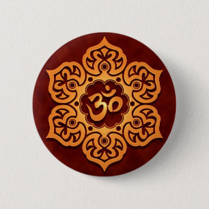 Goldener roter Om-mit Blumenentwurf Button