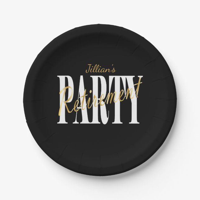 Goldener Ruhestands-Party-Teller Pappteller (Vorderseite)