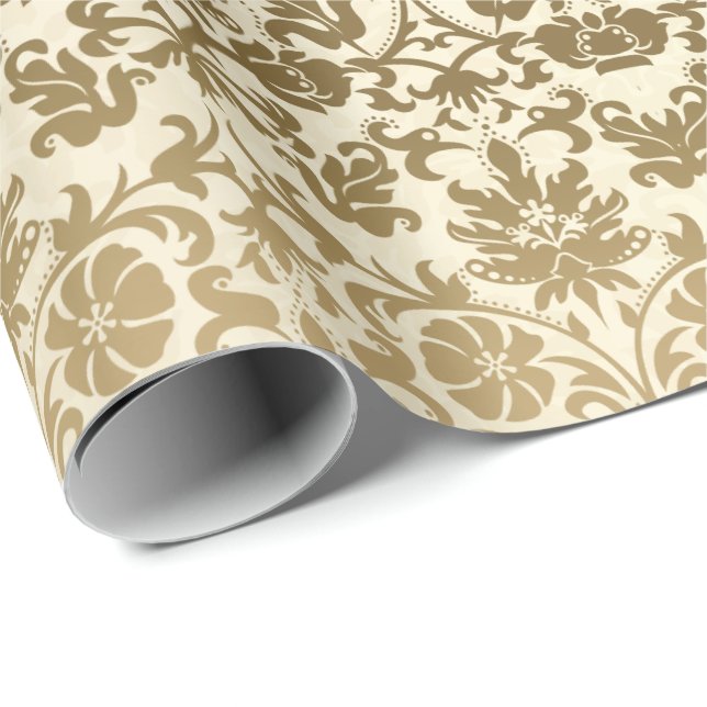 Goldener Sahneblumendamast Geschenkpapier (Rolleneckpunkt)